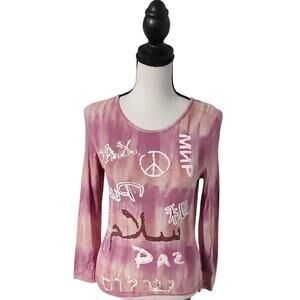 Chandry Womens New Stretch Graphic Pink Shirt Size Small Streetwear Boho College